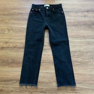 Zara Cropped Raw Hem High Rise Straight Leg Black Jeans Size 4